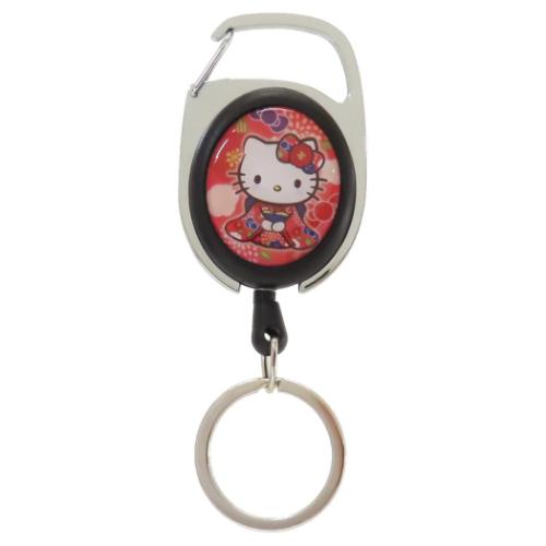 リール付きキーホルダー ハローキティ メタリール 梅着物 サンリオ ナカジマ 伸びるキーリング マシュ..