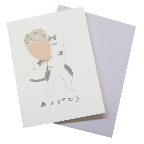 グリーティングカード トビマツ ショウイチロウ ミニメッセージカード サンキュー 猫 ありがとう アクティブコーポレーション 封筒付き かわいい メール便可 マ...