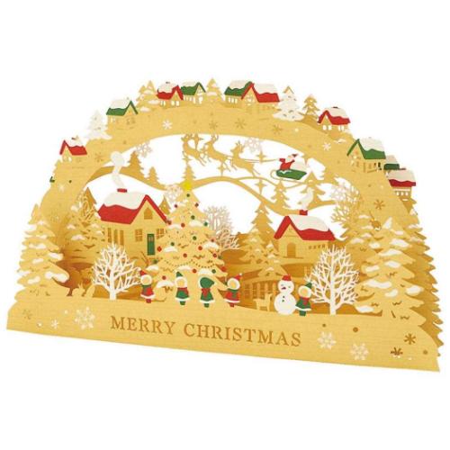 グリーティングカード CHRISTMAS クリスマスカード JX85-4 立体 レーザーカットアーチ木製風 サンリオ プレゼント ポップアップ メール便可 マシュマロポップ