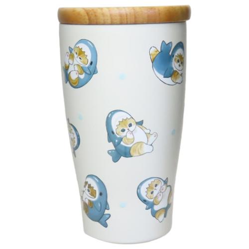 保温保冷コップ モフサンド 木蓋付きステンレスタンブラー 350ml サメにゃん mofusand 東亜金属 フタ付..