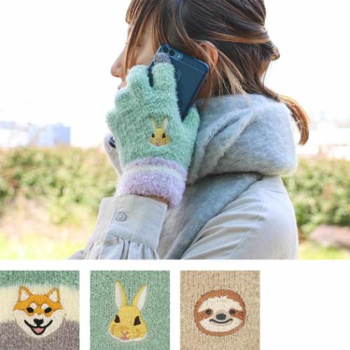 手袋 アニマルスマホ手袋 カラフルシバイヌ いぬ トモコーポレーション 防寒用品 レディース手袋 5本指タイプ ウォーマー雑貨 マシュマロポップ