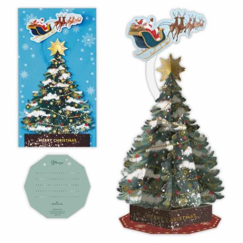 クリスマスカード クリスマスツリーカード 立体カード フライングサンタツリー 日本ホールマーク Xmas メッセージカード メール便可 マシュマロポップ