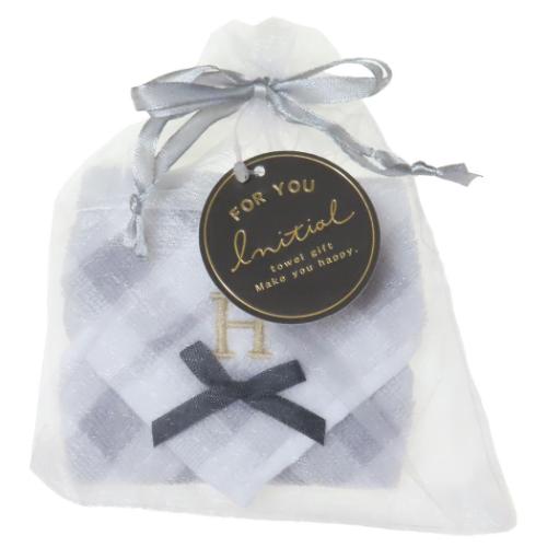ミニタオル リボン付きイニシャルタオル H クーリア プレゼント シンプル 巾着入り メール便可 マシュマロポップ