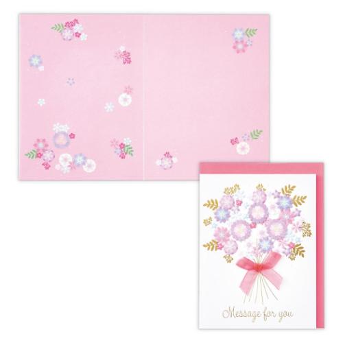 グリーティングカード 多目的 パープルフラワーリボンブーケ 日本ホールマーク お礼 お祝い メッセージカード メール便可 マシュマロポップ