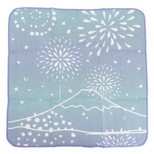 ミニタオル ジャパニーズスタイル 片面ガーゼハンカチタオル 花火と富士山 日繊 汗拭きタオル かわいい..