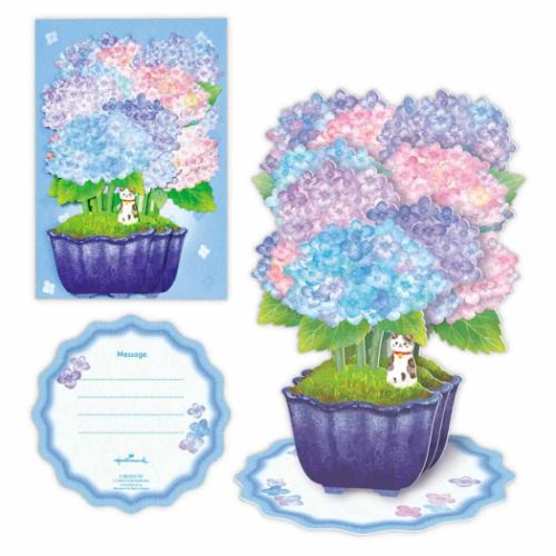 グリーティングカード 初夏カード 立体カード あじさい盆栽 ねこ 日本ホールマーク メッセージカード かわいい メール便可 マシュマロポップ