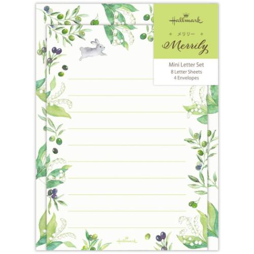 手紙セット Merrily メリリー ミニレターセット ミニセットMRグリーン 日本ホールマーク 手渡し手紙セット 便箋&封筒 かわいい メール便可 マシュマロ...