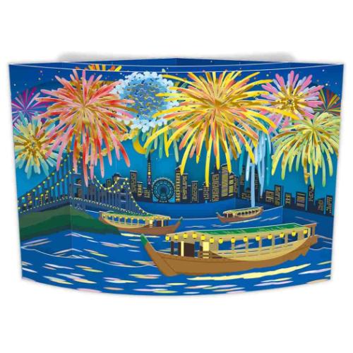 グリーティングカード 立体カード カーブレーザー屋形船と花火2 日本ホールマーク サマーグリーティングカード 暑中見舞い メール便可 マシュマロポップ