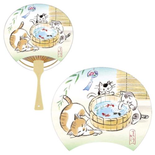 グリーティングカード シヨチユウJSP 81-5 サマー ネコと金魚うちわ サンリオ 暑中お見舞い メッセージカード メール便可 マシュマロポップ