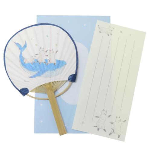 グリーティングカード トコロコムギ 竹うちわグリーティングカード 一筆箋付きサマーカード 鯨 アクティブコーポレーション 暑中見舞い 夏 メッセージカード メー...