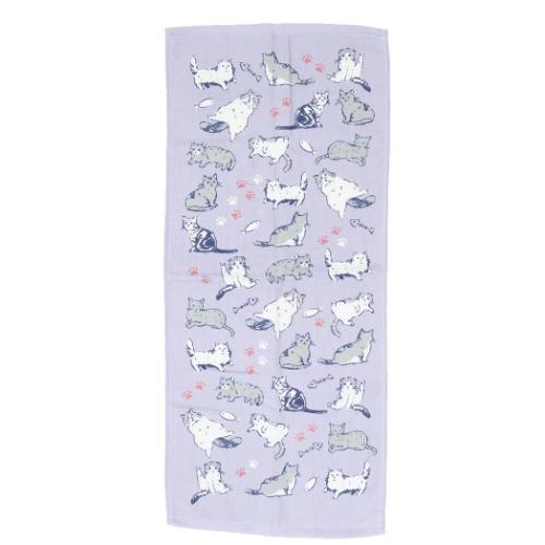 フェイスタオル 片面ガーゼプリントロングタオル にゃんだらけPL ねこ ミントイン 新生活 かわいい メ..
