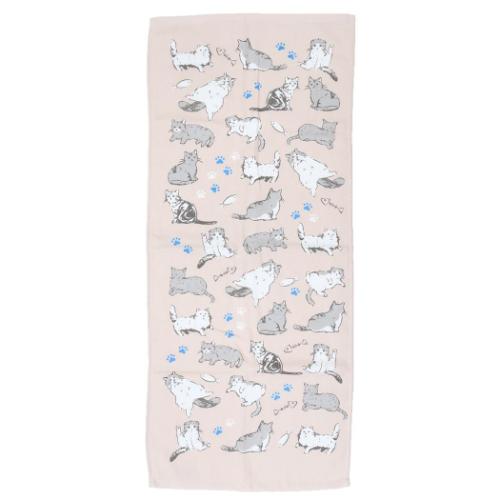 フェイスタオル 片面ガーゼプリントロングタオル にゃんだらけPK ねこ ミントイン 新生活 かわいい メ..