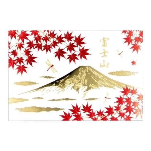 POSTCARD ROKKAKU 日本名所シリーズ 富士山 ポストカード 1枚入り 秋 フタバ 箔押し インバウンド グリーティングカード メール便可 マシュマ...