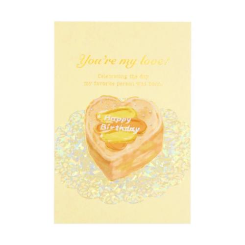 POSTCARD ROKKAKU Birthday Card バースデーカード 1枚入り ケーキ イエロー フタバ 箔押し 誕生日 メッセージカード グリーティ...