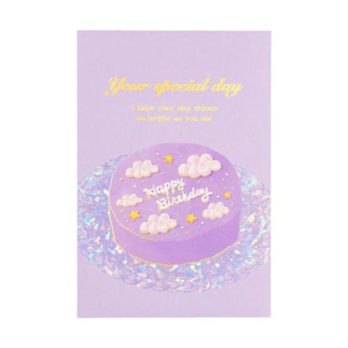 POSTCARD ROKKAKU Birthday Card バースデーカード 1枚入り ケーキ パープル フタバ 箔押し 誕生日 メッセージカード グリーティ...