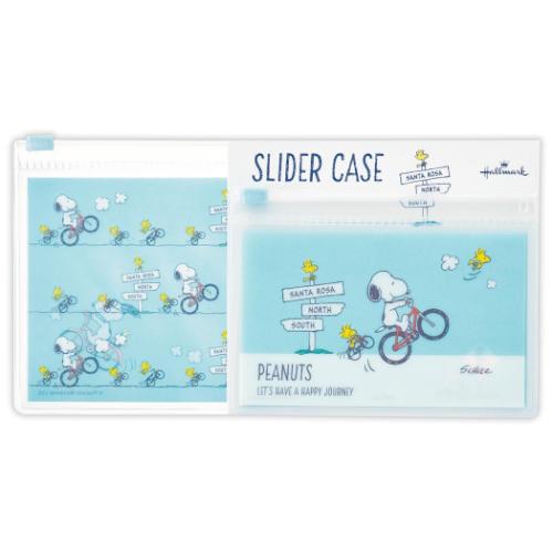 フラットポーチ スヌーピー スライダーケース SNセットHJ自転車 ブルー ピーナッツ 日本ホールマーク ..