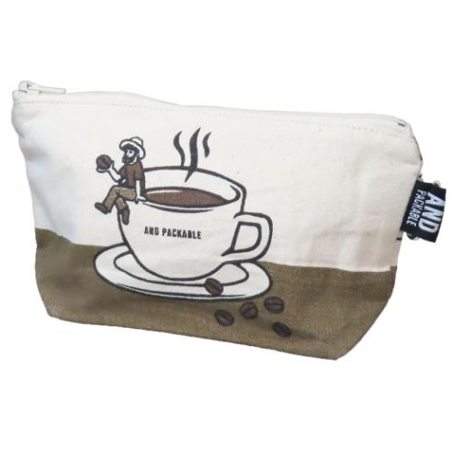 ペンポーチ AND PACKABLE ジッパーポーチ PO コーヒーオジサン BR テクノプライム 小物入れ かわいい ..