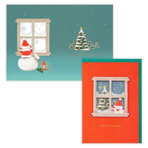 クリスマスカード 2つ折りカード 窓辺のサンタ 日本ホールマーク Xmas メッセージカード メール便可 マシュマロポップ