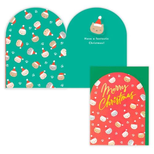 クリスマスカード 海外デザインカード バネねこフェイス 日本ホールマーク Xmas メッセージカード メール便可 マシュマロポップ