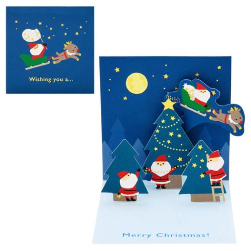 グリーティングカード CHRISTMAS XミニJXMN 9-5 ミニクリスマスカード 星を集めるサンタ サンリオ プレゼント ポップアップ メール便可 マシュ...