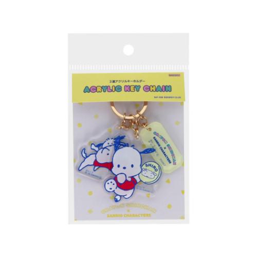 キーリング クレヨンしんちゃんxサンリオキャラクターズ 3連アクリルキーホルダー シロ ポチャッコ サ..