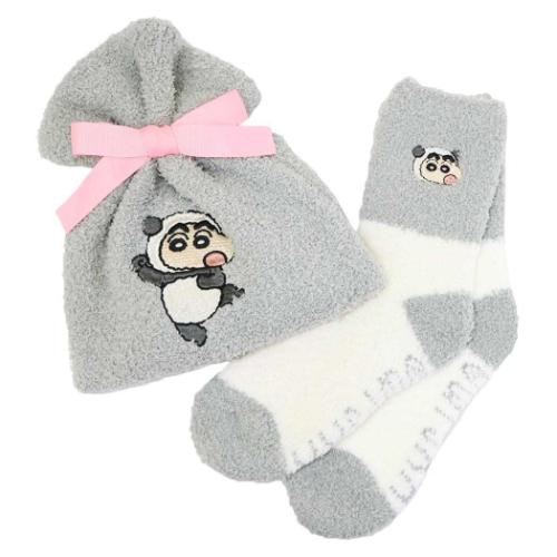 もこもこソックス クレヨンしんちゃん もこもこ靴下in巾着 パンダ スモールプラネット ウォーマー雑貨 ..