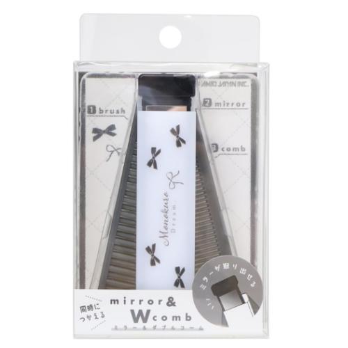 身だしなみセット ミラー&ダブルコーム モノクロドリーム カミオジャパン 折りたたみブラシ 櫛 鏡 メール便可 マシュマロポップ