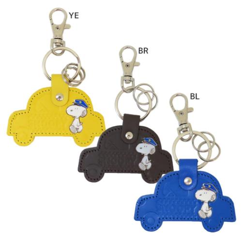 キーリング スヌーピー レザーキーホルダー タクシー イエロー ダークブラウン ブルー ピーナッツ 牛久..