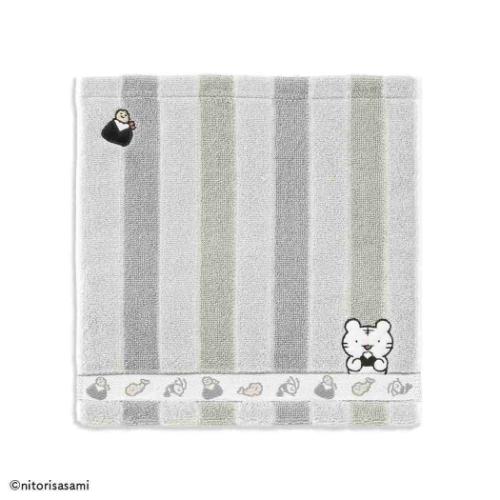 ミニタオル ホワイトタイガーとブラックタイガー フルフィーコットン無撚糸タオルハンカチ ちょっぴりドジ グレー タオル美術館 プレゼント かわいい メール便可 マシュマロポップ