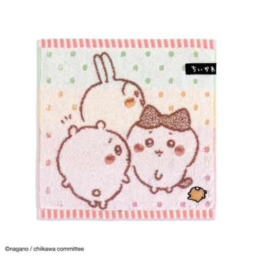 ミニタオル ちいかわ 無撚糸フルフィーコットンタオルハンカチ ともだち ピンク タオル美術館 かわいい..