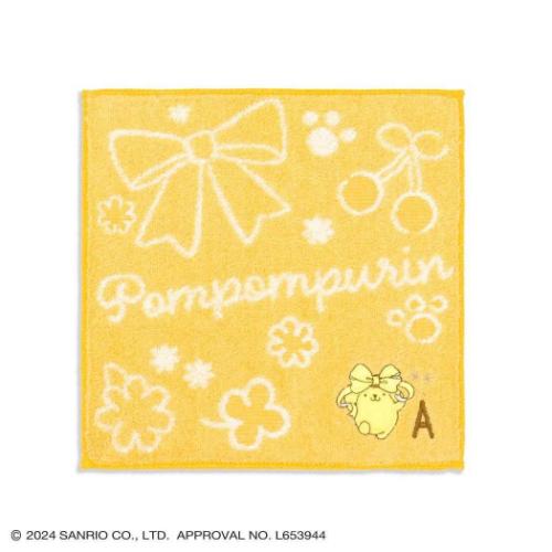 ミニタオル ポムポムプリン フルフィーコットン タオルハンカチ ビッグリボン A サンリオ タオル美術館 かわいい プレゼント イニシャル メール便可 マシュマロポップ