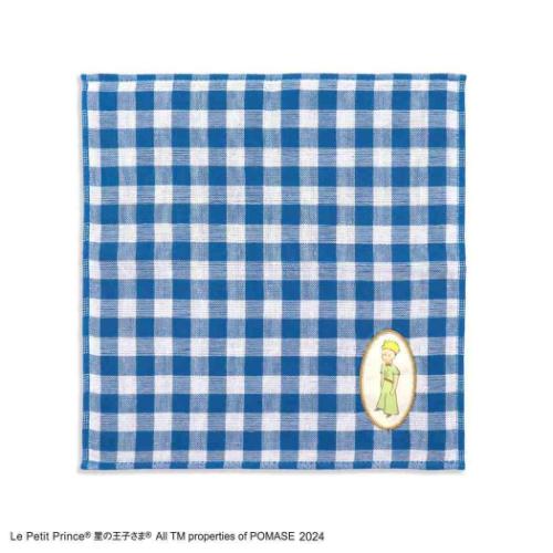 ミニタオル 星の王子さま ガーゼパイルフルフィーコットンタオルハンカチ ギンガムチェック ブルー タ..