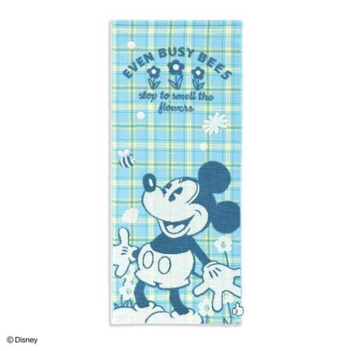 ロングタオル ミッキーマウス フルフィーコットンガーゼパイル無撚糸フェイスタオル Happy Day ブルー ..
