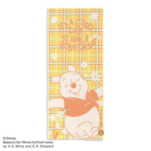 ロングタオル くまのプーさん フルフィーコットンガーゼパイル無撚糸フェイスタオル Happy Day イエロ..