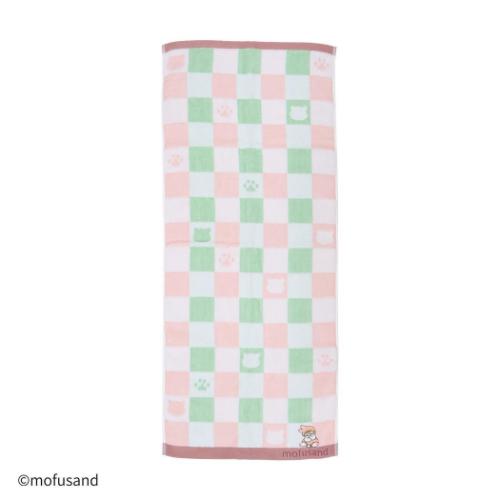 ロングタオル mofusand モフサンド スチームシャーリング無撚糸フェイスタオル おすわりにゃん ピンク ..
