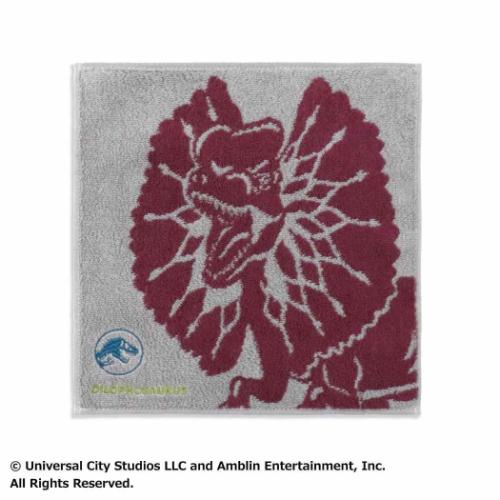 ミニタオル ジュラシックワールド フルフィーコットン タオルハンカチ ディロフォサウルス グレー 恐竜..