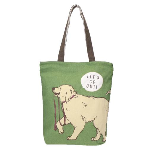 トートバッグ ファスナー付きキャンバストート モモお散歩 KA いぬ ミントイン A4サイズ対応 手提げかばん かわいい メール便可 マシュマロポップ