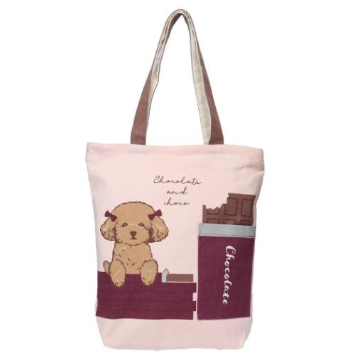 トートバッグ ファスナー付き前ポケットトートバッグ チョコとチョコレート LPK いぬ ミントイン 手提げかばん かわいい メール便可 マシュマロポップ