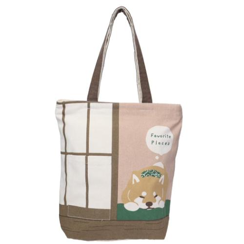 トートバッグ ファスナー付き前ポケットトートバッグ コータくんおひるね BE いぬ ミントイン 手提げか..