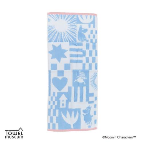 ロングタオル ムーミン 無撚糸フルフィーコットンフェイスタオル プレイ 80周年記念 ブルー 北欧 タオ..