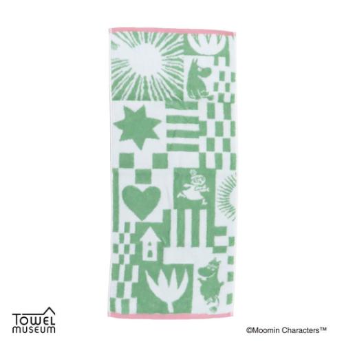 ロングタオル ムーミン 無撚糸フルフィーコットンフェイスタオル プレイ 80周年記念 グリーン 北欧 タ..