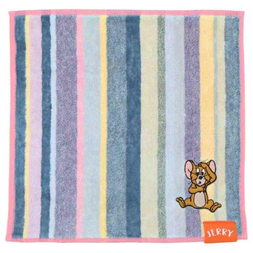 ミニタオル トムとジェリー ハンカチタオル ストライプ ジェリー ワーナーブラザース 丸眞 抗菌防臭 シャーリング アップリケ刺しゅう 織ネーム メール便可 マシュマロポップ
