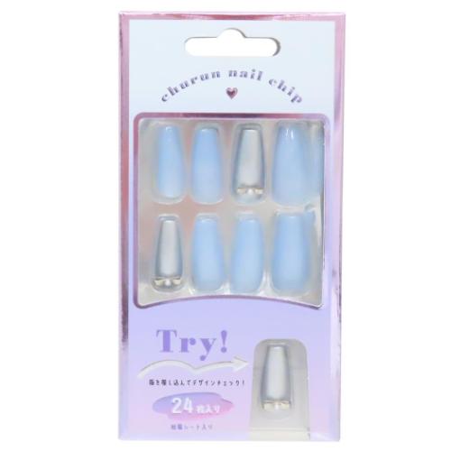 コスメ雑貨 ネイルチップ ロングスクエアタイプ RIBBON BLUE カミオジャパン ネイルアート 付け爪 おし..