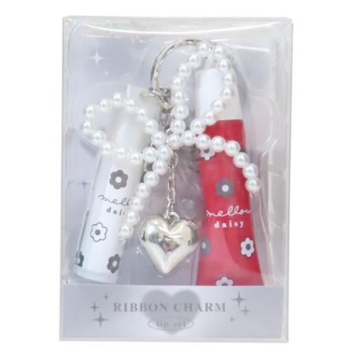 コスメ雑貨 リボンチャームリップセット グレー クーリア バッグチャーム かわいい マシュマロポップ