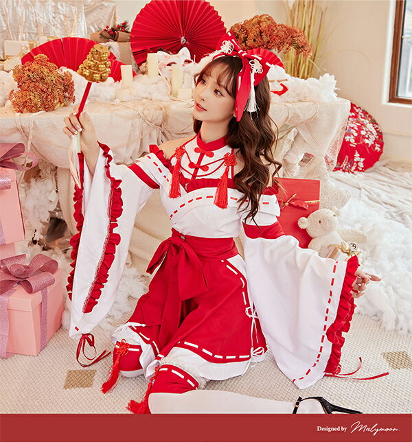 [正規品](即納)和服 巫女 リボン 白 赤 ブルー ホルターネック 着物 コスプレ ハイカラ リボン コスチューム 仮装 衣装 セクシー ハロウィン かわいい アニマル 女性 大人 レディース ホワイト レッド cosplay costume 彩月堂【9646】 mmc2012-10004348 DreamyDoll サンプル画像2
