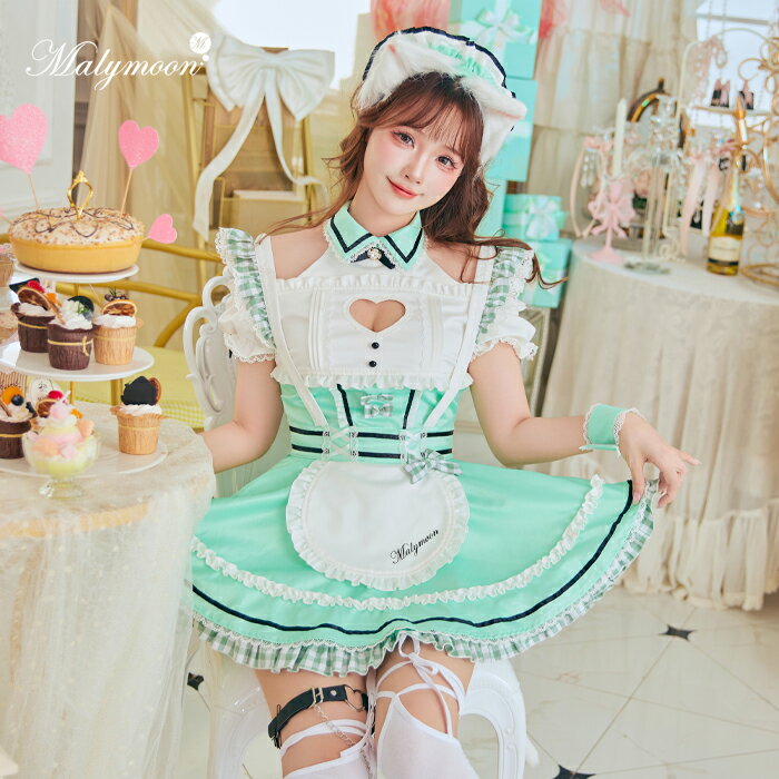 Waitress - [正規品](即納)コスプレ メイド ウエイトレス ホワイトデー アニマル キャット ねこ ネコ耳 グリーン ホワイト パステル レディース 大人 女性 malymoon マリームーン【10219-2】