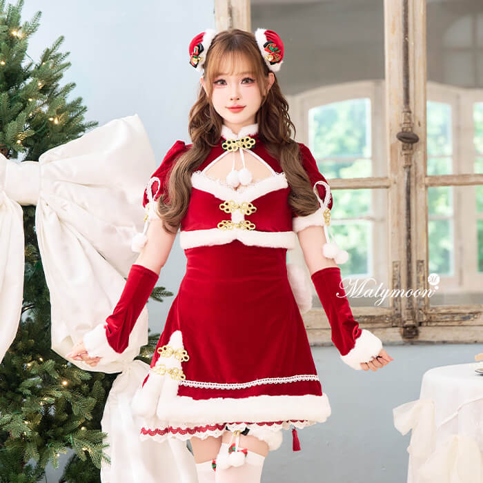 [正規品]【予約-11月20日頃より順次発送予定】コスプレ クリスマス サンタ チャイナ レッド 可愛い かわいい メイド 可愛いコスプレ マリームーン Malymooon【CS25074】