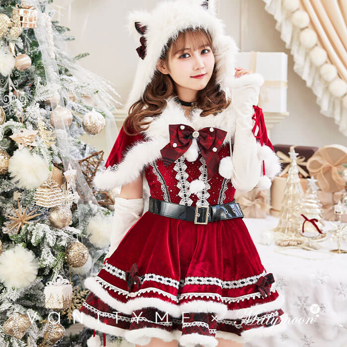 佐藤ノア コスプレ クリスマス サンタクロース ふわふわ ワンピース ベロア 猫 アニマル チェック 可愛いコスプレ マリームーン Malymooon