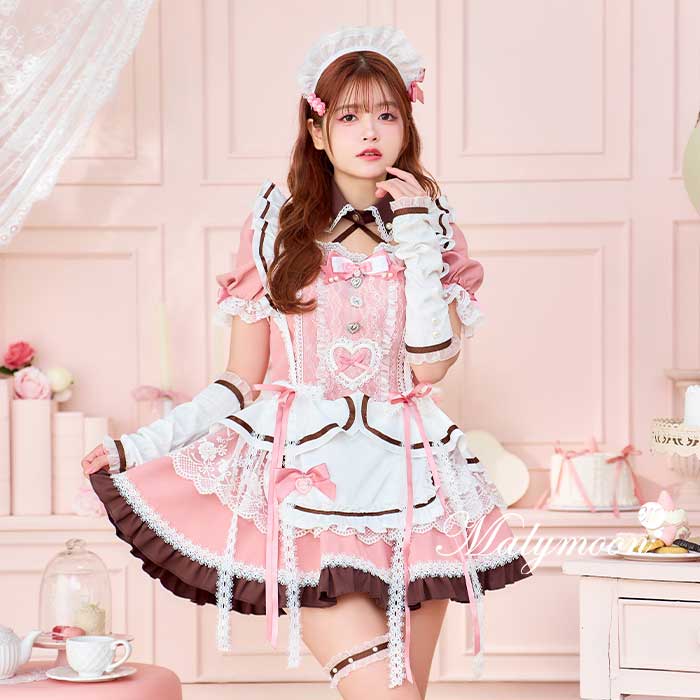 [正規品]【予約-1月中旬頃より順次発送予定】コスプレ メイド ウエイトレス バレンタイン ピンク リボン レディース 大人 女性 malymoon マリームーン【CS25156】