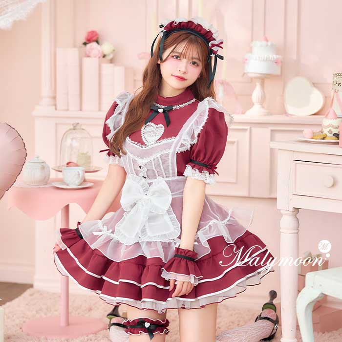 [正規品]【予約-1月中旬頃より順次発送予定】コスプレ メイド ウエイトレス バレンタイン レッド 赤 リボン チュール ハート レディース 大人 女性 malymoon マリームーン【CS25158】